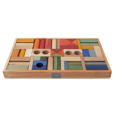 WOODEN STORY RAINBOW BLOCKS IN TRAY