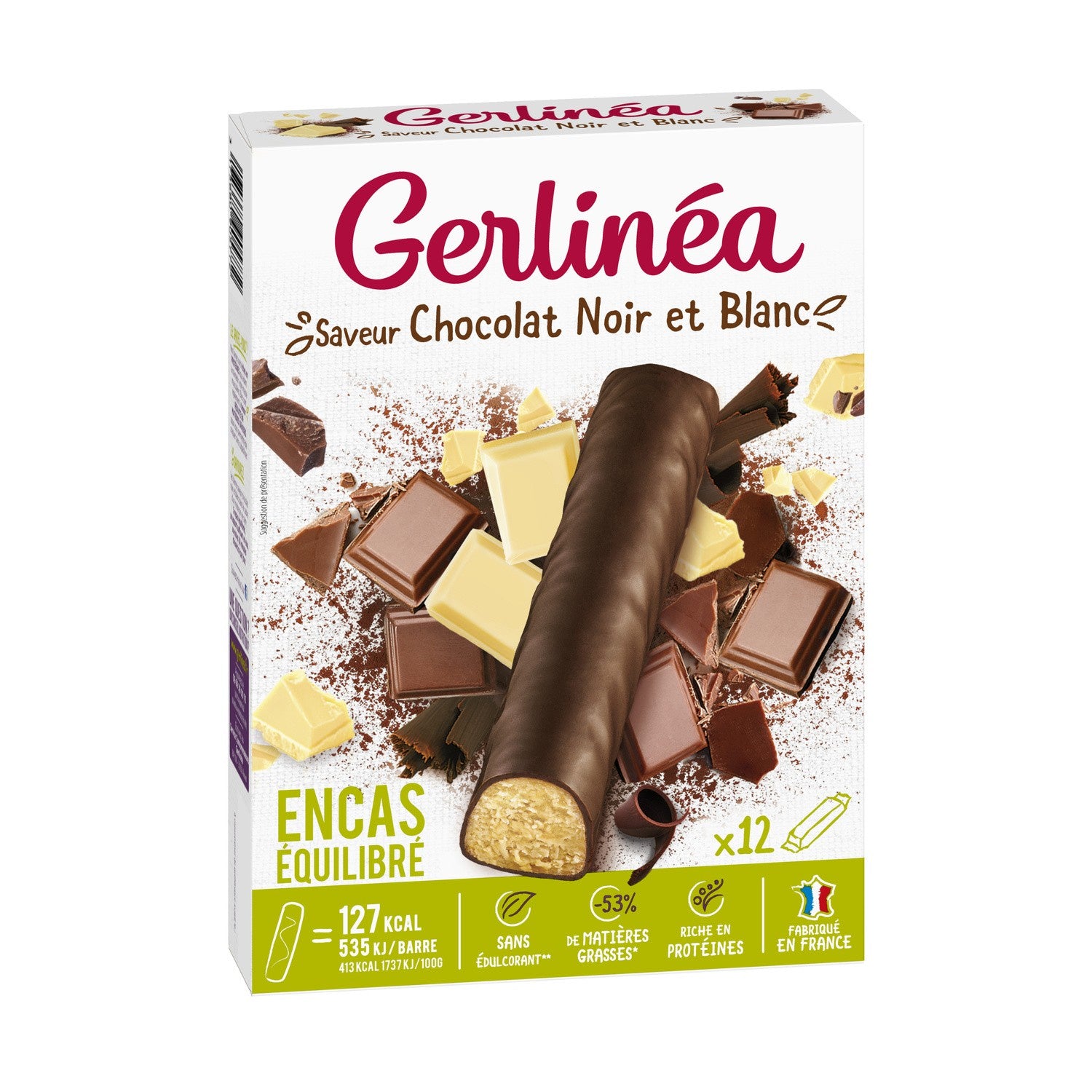 GERLINEA BARRE CHOC NOIR/BLANC X12 372GR